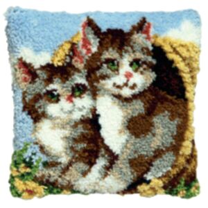 Kussenpakket in knooptechniek, 40x40cm, katjes in mand