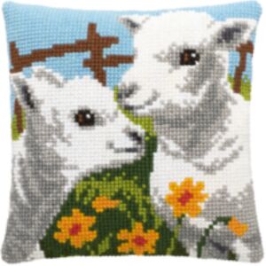 Kussenpakket in kruissteek, 40x40cm, lammetjes