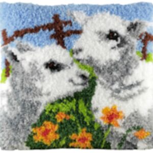 Kussenpakket in knooptechniek, 40x40cm, lammetjes