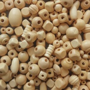 Houten kralen, 250 gram, naturel, assortiment vormen