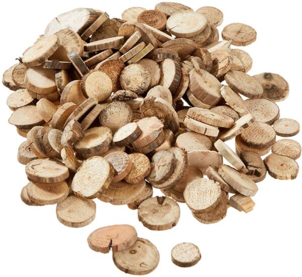 Natuurlijke ronde houten schijfjes met bast, 3 tot 5 cm, 350 gram