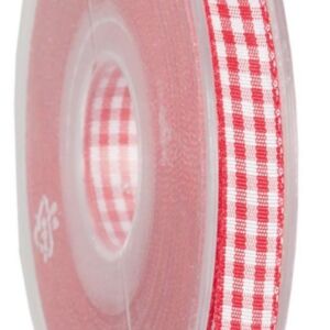 Geruit lint, 10 mm, 25 meter, rood-wit