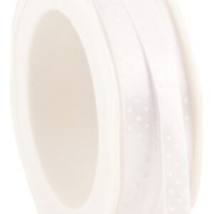 Satijnlint met witte stippen, 10 mm, 25 meter, wit