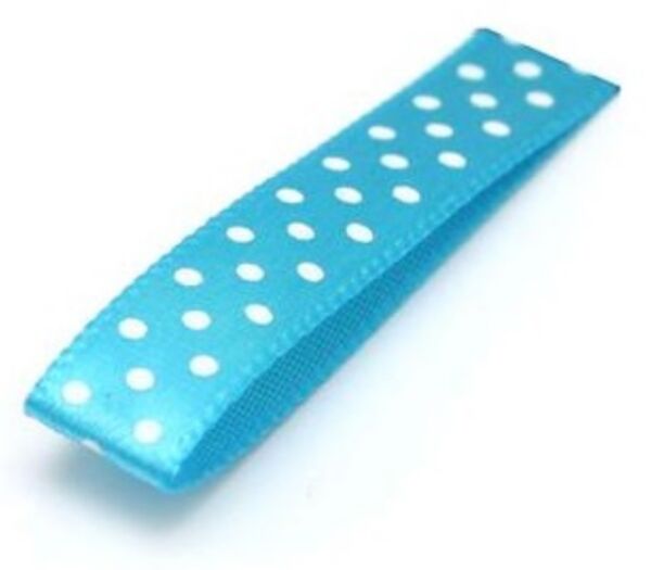 Satijnlint met witte stippen, 10 mm, 25 meter, turkooisblauw