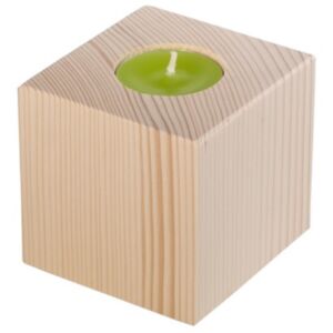 Houten kaarsenhouder kubus 8 cm