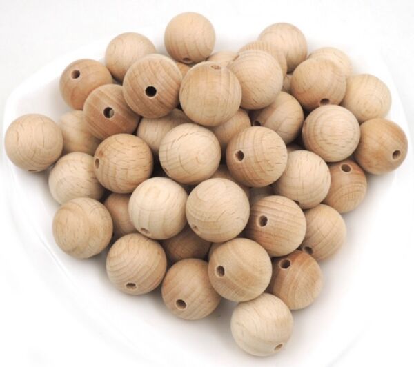 Blank houten kralen rond, 18mm, 50 stuks