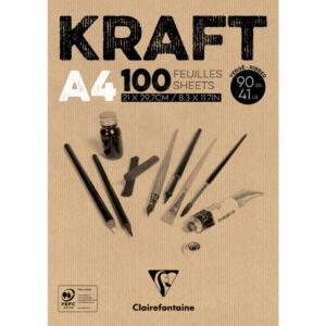 Kraft tekenblok van bruin papier 90gr, A4 100 vel