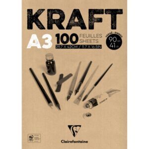 Kraft tekenblok van bruin papier 90gr, A3 100 vel