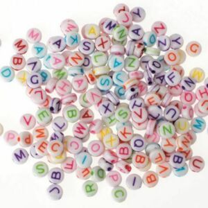 Kunststof letterkralen, wit/gekleurd, rond 5 mm, 50 gram