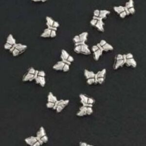 Metalen sierkraaltjes, oudzilver/antiek, vlinder, 5x6mm, 15 stuks