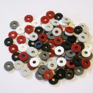 Katsuki, rubberen kralen/schijfjes, 6 mm, 100 stuks, rood/zwart/wit/grijs-mix