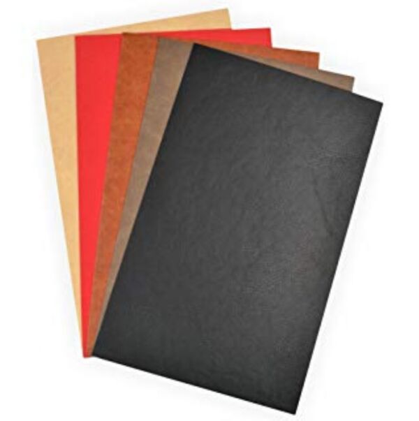 Kunstleer, 17x27cm, assortiment 5 vel, rood, zwart, naturel, reebruin en donkerbruin