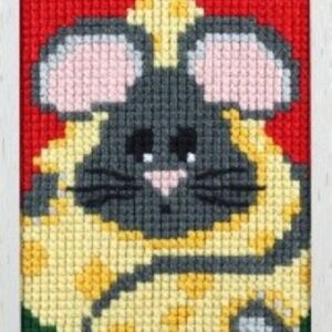 Kinder borduurpakket in kruissteek, 18 x 24 cm, muis met kaas