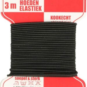 Rond elastiek, dikte 1,5 mm, lengte 3 meter, zwart