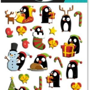 3D Stickervel 7.5 x 12 cm, kerstmis, pinquins