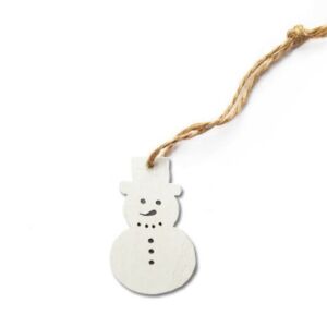 Houten hanger met koord, wit, 5 cm, sneeuwpopje