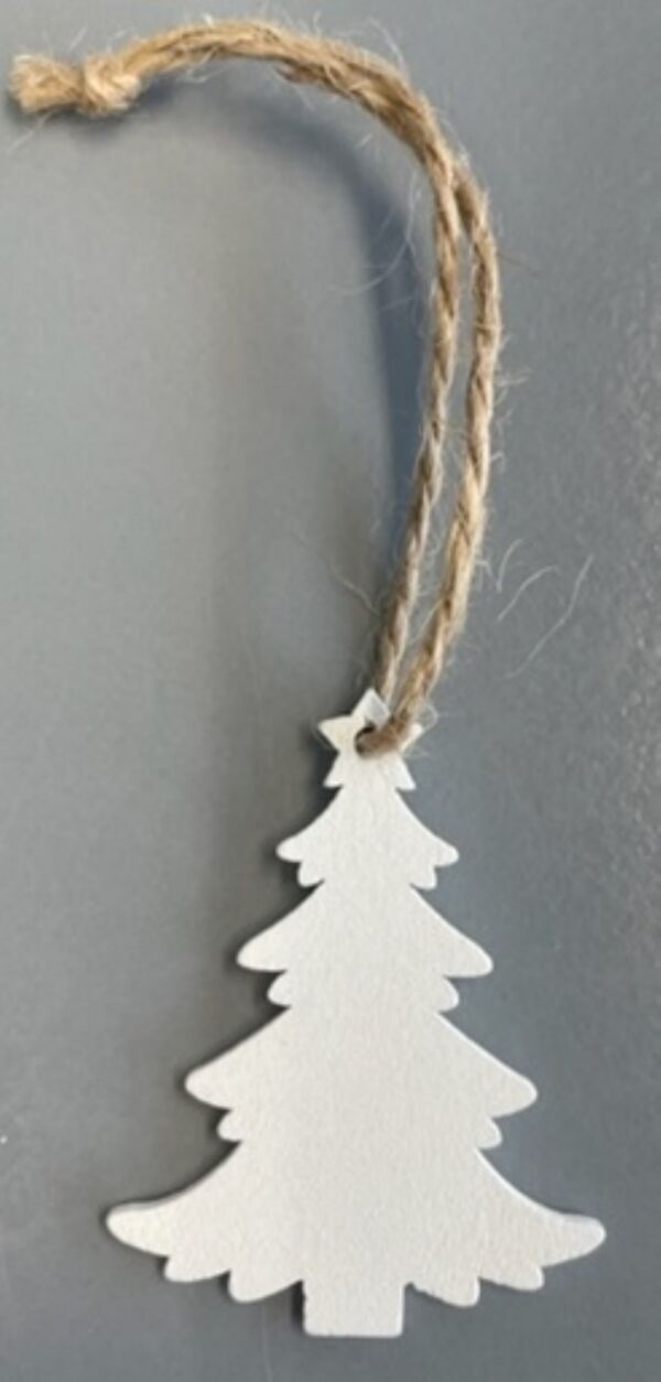 Houten hanger met koord, wit, 5 cm, kerstboompje