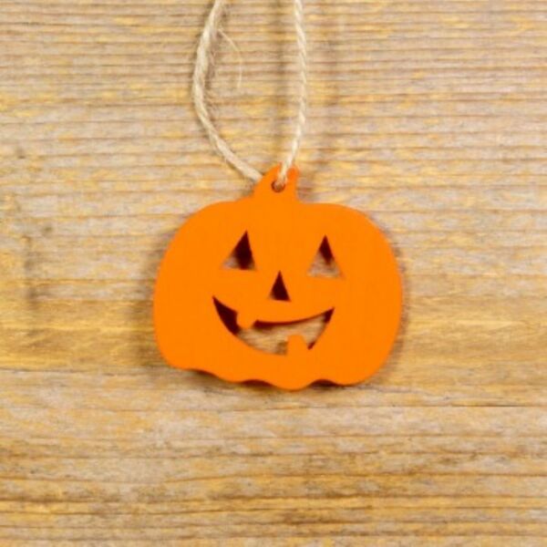 Houten hanger met koord, oranje, 5 cm, halloween/pomoenjte