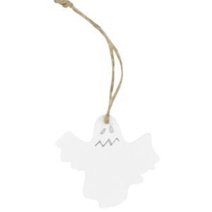 Houten hanger met koord, wit, 5 cm, halloween/spookje