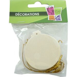 Blank houten hanger met goudkoord, 6cm, kerstbal, 6 stuks