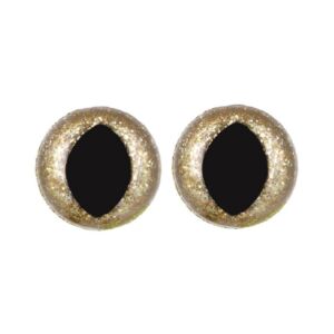 Glitter kattenogen/dierenogen goud, 15 mm, 4 stuks