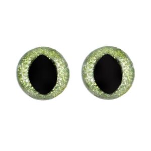 Glitter kattenogen/dierenogen groen, 15 mm, 4 stuks