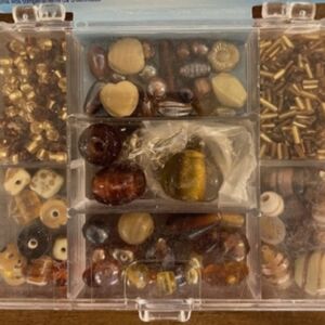 Glaskralen mix, 7-vaks, goud / bruin