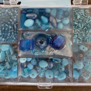 Glaskralen mix, 7-vaks, blauw / turquoise