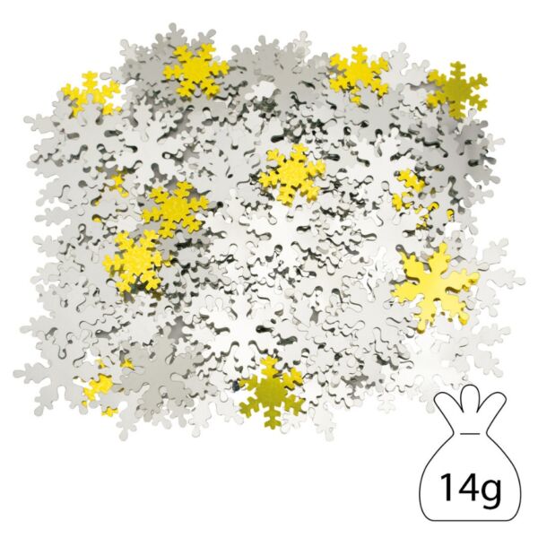 Strooimateriaal, 14 gram, sneeuwvlokken, goud / zilver