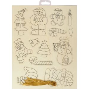 Houten kerstfiguren om op te hangen, 13 stuks met ophangkoord