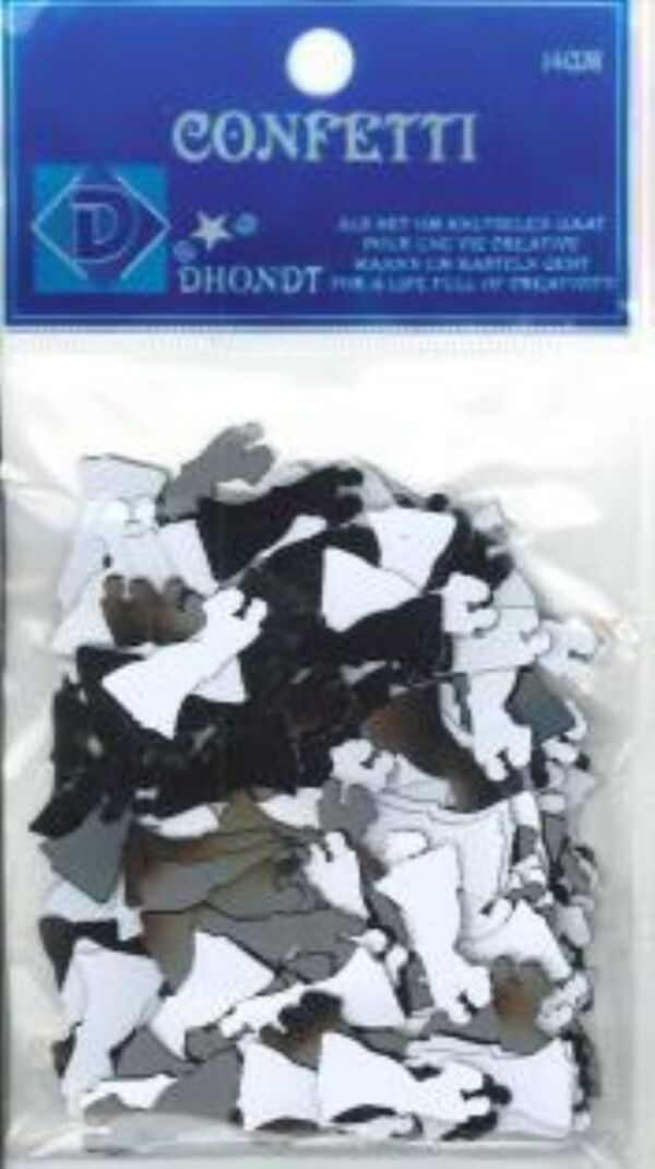 OUTLET Strooimateriaal / confetti, 14 gram, koppel zwart/wit