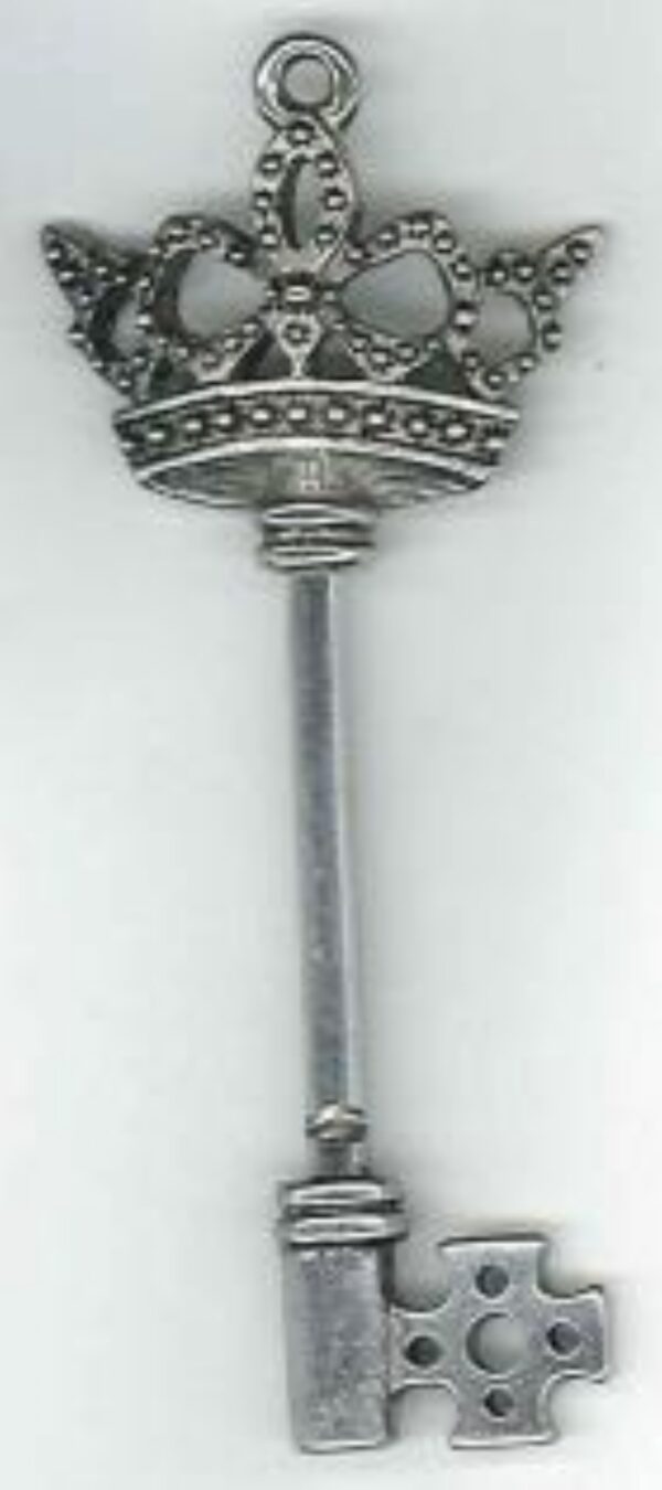OUTLET Bedel / sieraadhanger, sleutel kroon, 7.5 cm, zilver