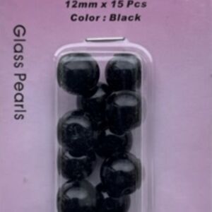 OUTLET Glasparels zwart, 12mm, 15 stuks