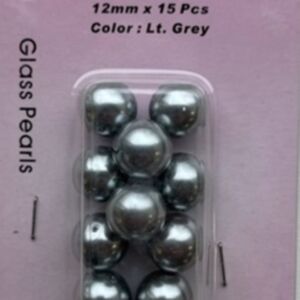 OUTLET Glasparels lichtgrijs, 12mm, 15 stuks