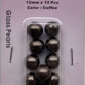 OUTLET Glasparels koffie, 12mm, 15 stuks