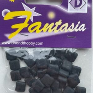 OUTLET Glaskralen plat vierkant 10 x 10 mm, 35 stuks, mat zwart