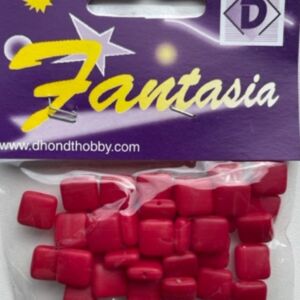 OUTLET Glaskralen plat vierkant 10 x 10 mm, 35 stuks, mat rood