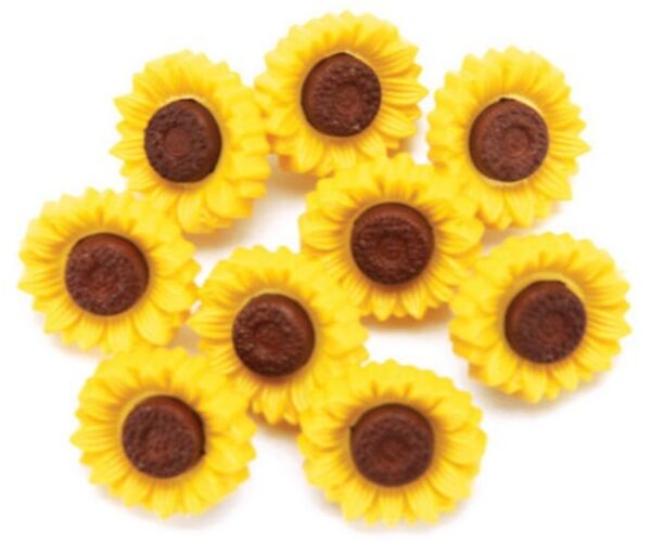 OUTLET Kunststof aannaaibare sierknopen, Zonnebloemen, 10 stuks