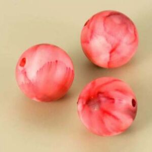 OUTLET Gemarmerde kunststof kralen 18mm, 6 stuks, roze