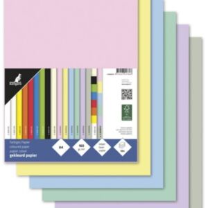 Gekleurd tekenpapier, 160gr, A4, 50 vel, assortiment pastel
