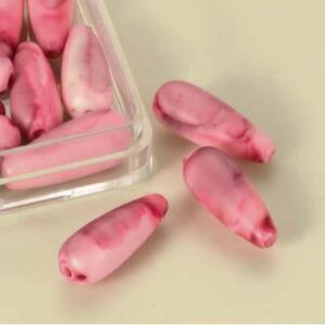 OUTLET Gemarmerde kunststof kralen waterdruppel 20x6mm, 16 stuks, roze
