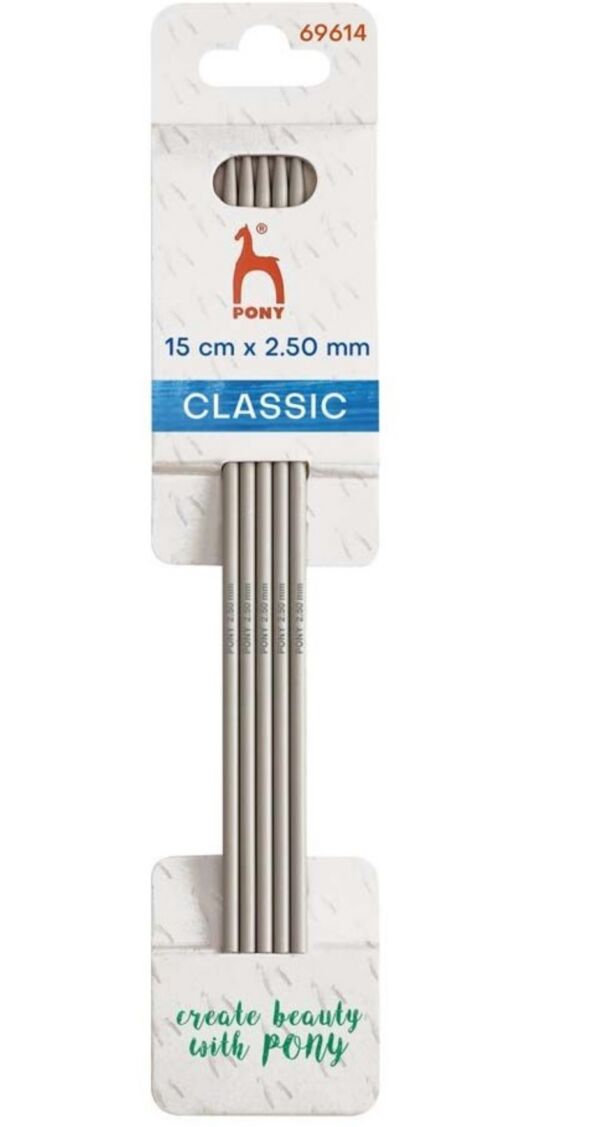 Pony classic sokkennaalden aluminium, 15 cm, 2.5mm, set a 5 stuks