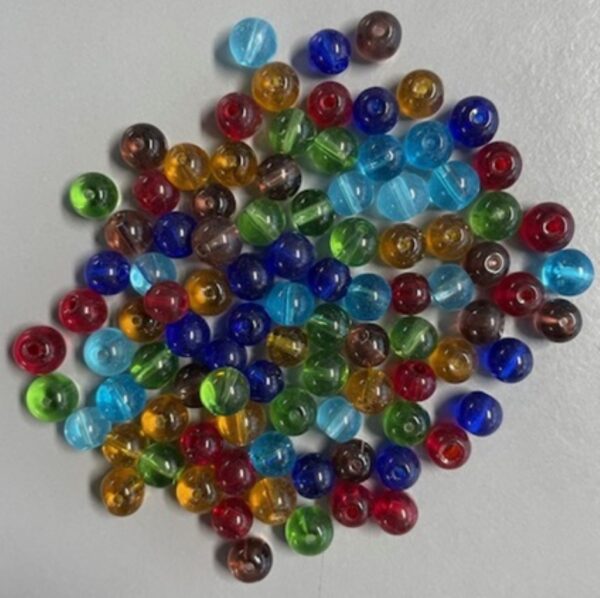 OUTLET Transparante glaskralen rond, 6 mm, 100 stuks, assortiment