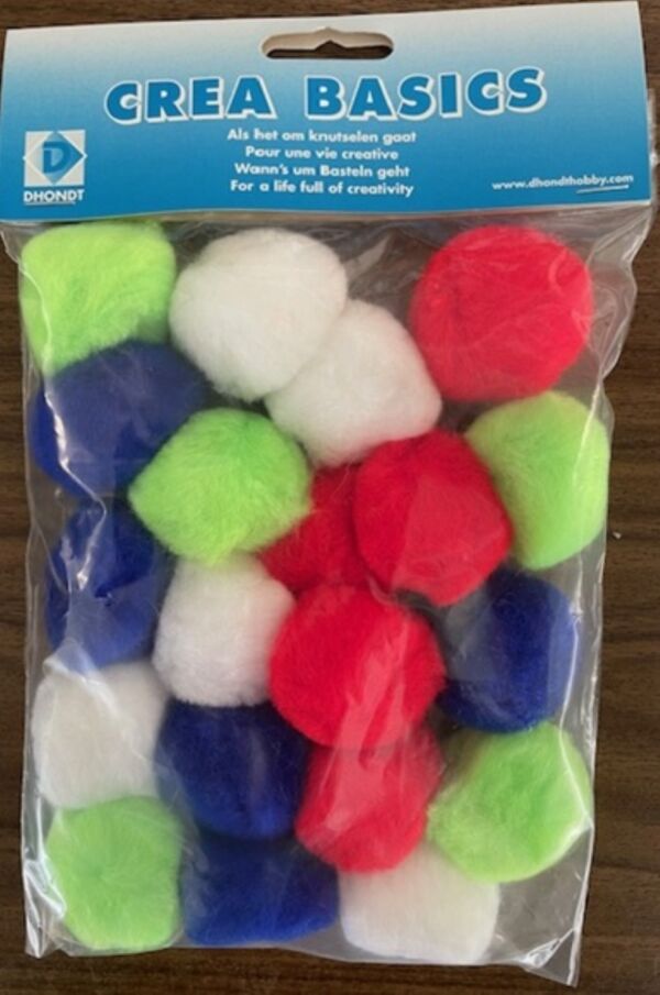 OUTLET Pompoentjes/pompons/pompoms, 40 mm, 20 st, assortiment