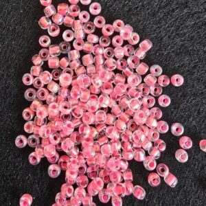 OUTLET Glazen kraaltjes/borduurkraaltjes/rocailles inside colour, 3 mm, 50 gram, roze