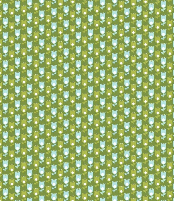 Bedrukte katoenen stof, 45 x 50 cm, retro groen, tulpen motief