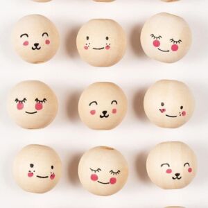 Houten kralen met gezicht, cute faces, 15mm, 15 stuks in 3 varianten