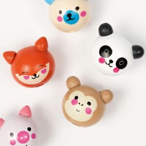 Houten kralen met gezicht, cute animals, 18mm, 10 stuks in 5 varianten