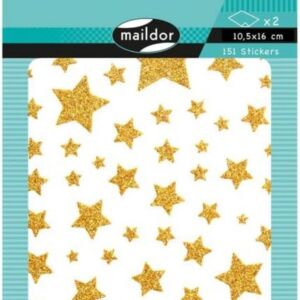 Stickervellen sterren glitter, 2 vel, goud en roze