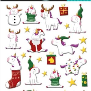 3D stickervel 7.5 x 12 cm, kerstmis eenhoorn